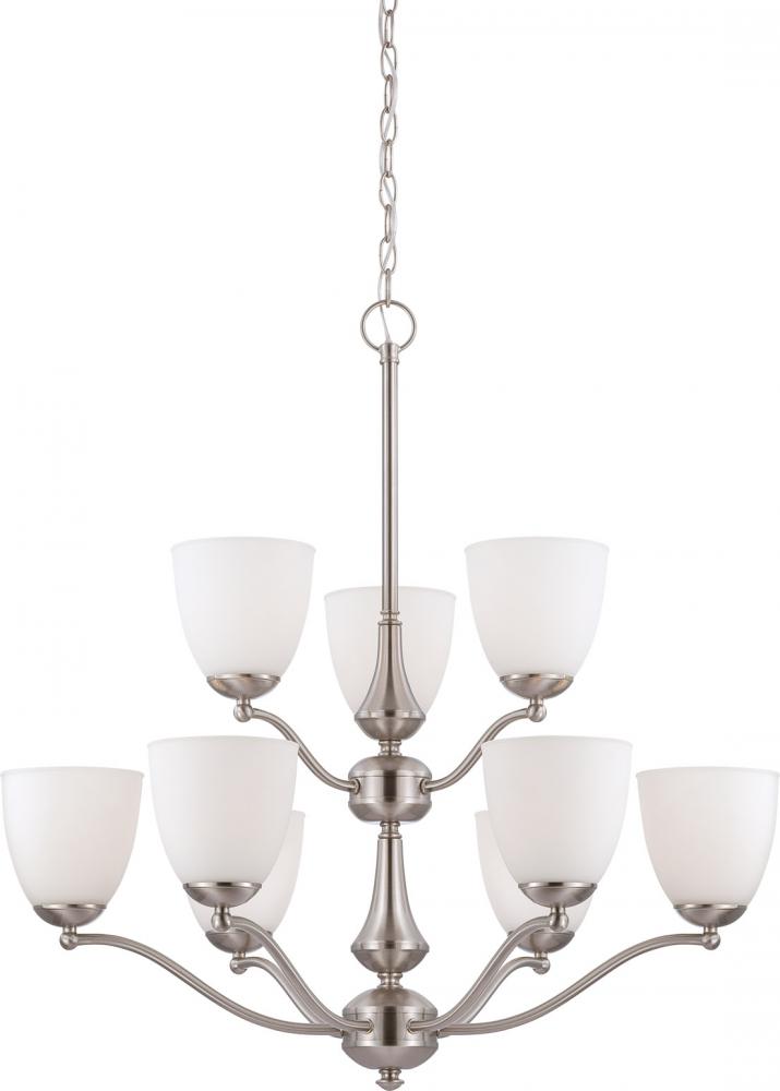 9-Light Chandelier in Brushed Nickel Finish and Frosted Glass