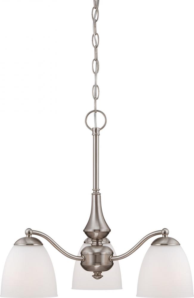 3-Light Chandelier Light Fixture in Brushed Nickel Finish and Frosted Glass