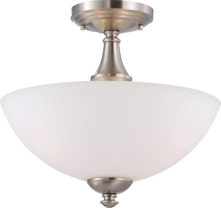 3-Light Semi Flush Mounted Ceiling Light in Brushed Nickel Finish and Frosted Glass