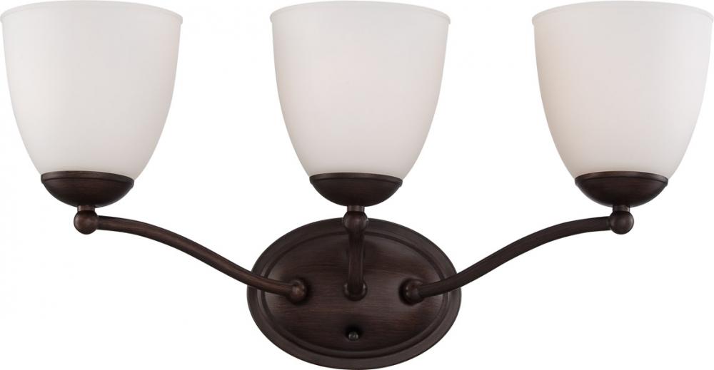 3-Light Wall Mounted Vanity Light Fixture in Prairie Bronze Finish and Frosted Glass