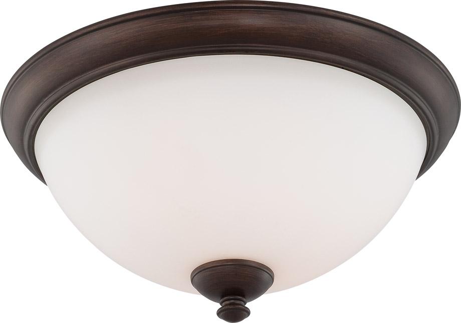 3-Light Close-To-Ceiling Flush Mounted Light Fixture in Prairie Bronze Finish and Frosted Glass