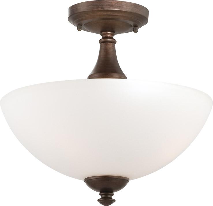 3-Light Semi Flush Mounted Ceiling Light in Prairie Bronze Finish and Frosted Glass