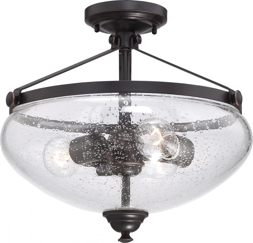 Laurel - 3 Light Semi Flush with Clear Seeded Glass - Sudbury Bronze Finish