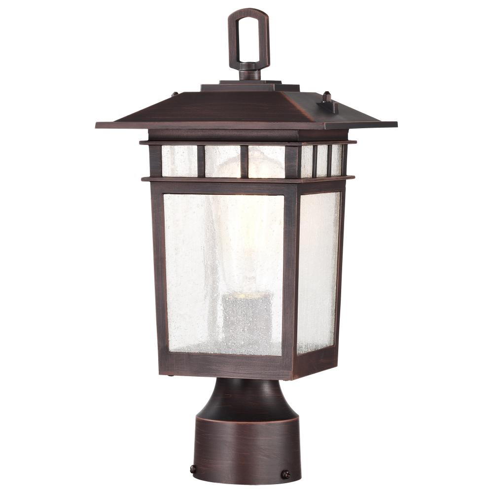 Cove Neck Collection Outdoor Medium 14 inch Post Light Pole Lantern; Rustic Bronze Finish with Clear