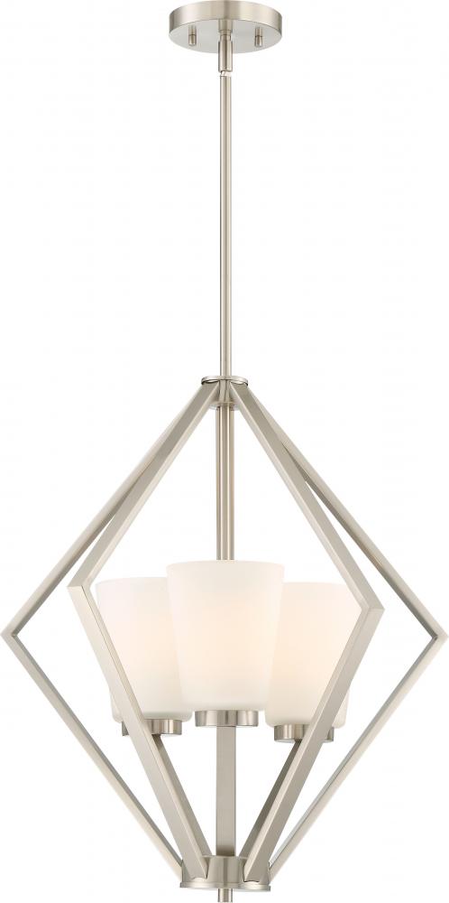 Nome - 3 Light Pendant with Satin White Glass - Brushed Nickel Finish