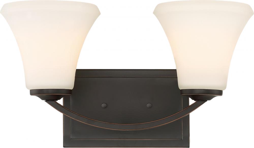 Fawn - 2 Light Vanity with Satin White Glass - Mahogany Bronze Finish