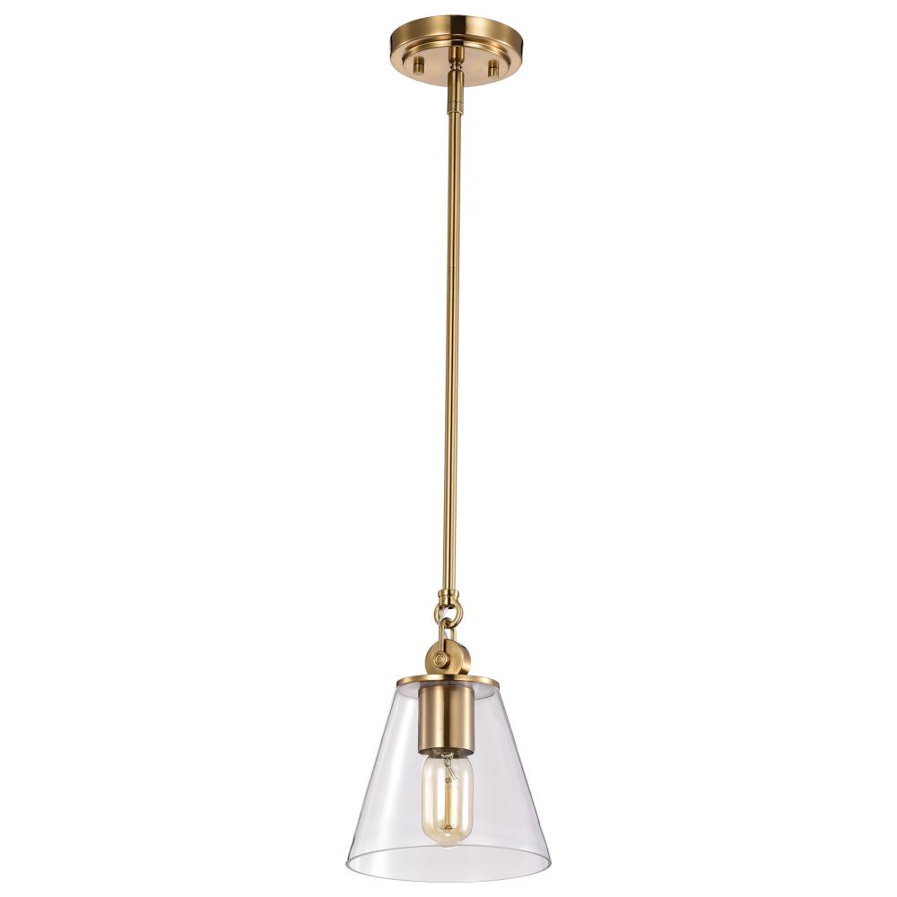 Dover; 1 Light; Small Pendant; Vintage Brass with Clear Glass