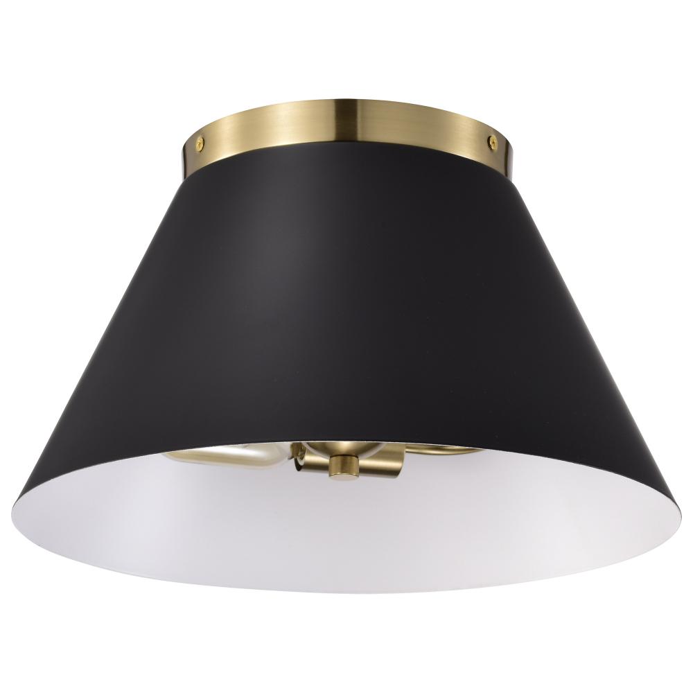 Dover; 3 Light; Small Flush Mount; Black with Vintage Brass