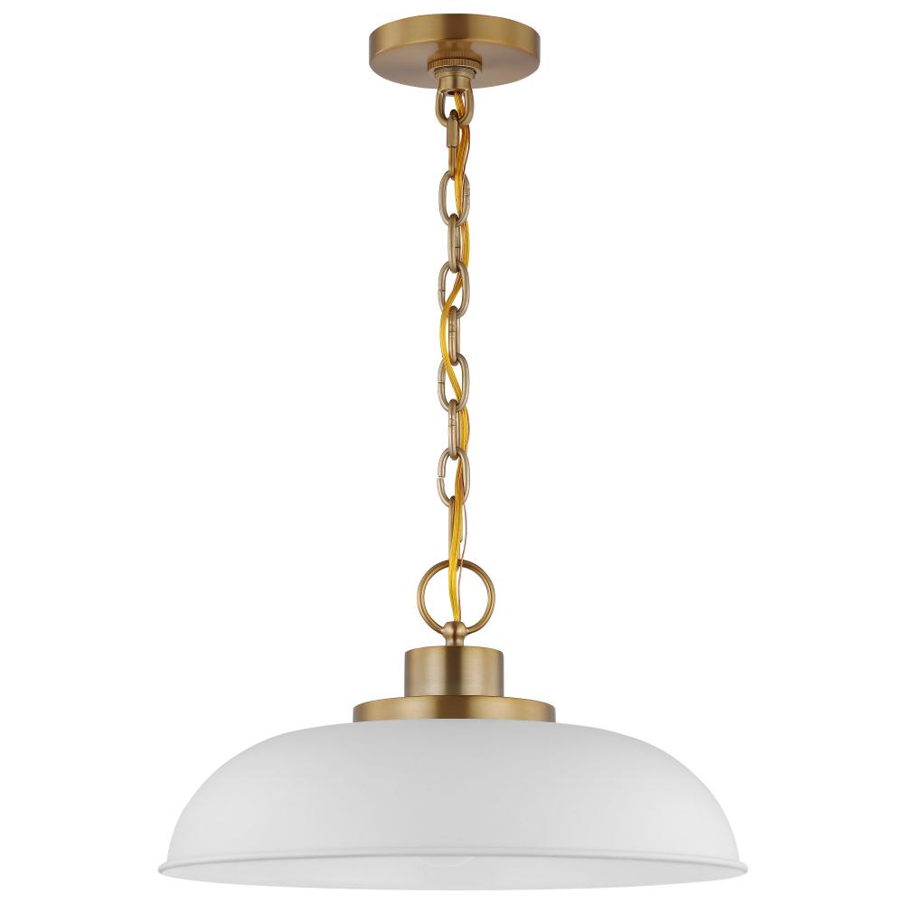 Colony; 1 Light; Small Pendant; Matte White with Burnished Brass
