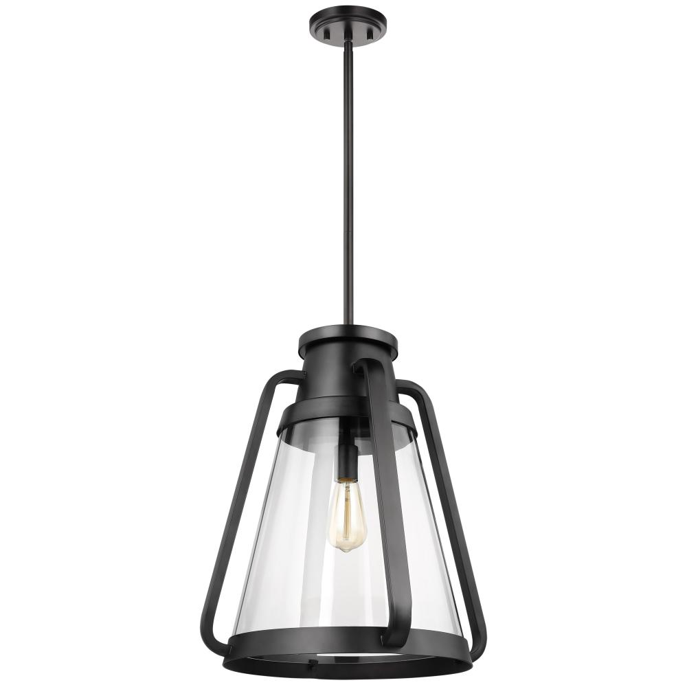 Everett; 1 Light 18 Inch Pendant; Matte Black with Clear Glass