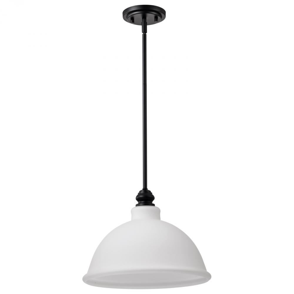 Russel; 14 Inch Pendant; Matte Black with Satin White Glass