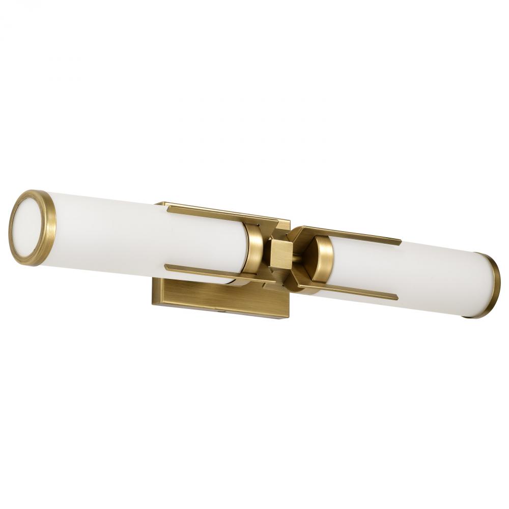 Roselle; 2 Light Vanity; Natural Brass with White Glass