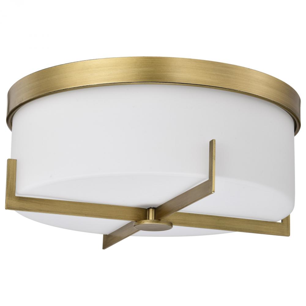 Roselle; 15 Inch Flush Mount; Natural Brass with White Glass