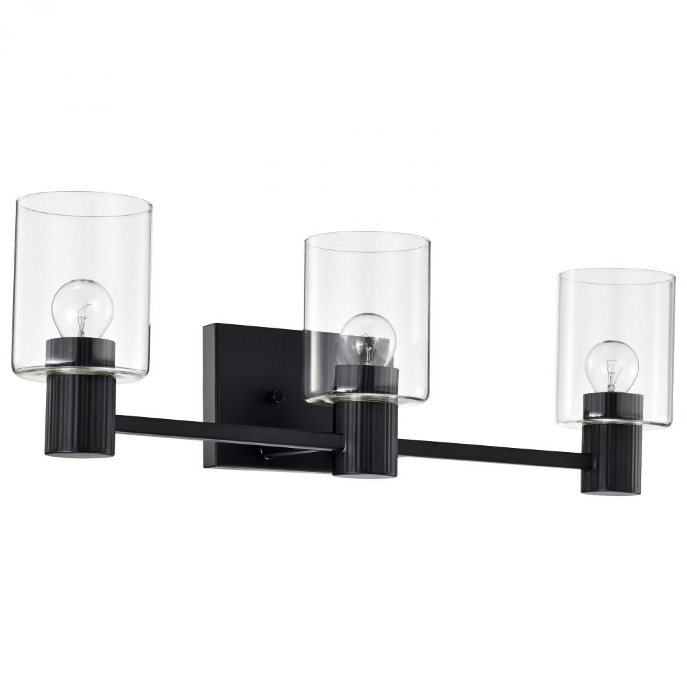 Clarksville; 3 Light Vanity; Matte Black with Clear Glass