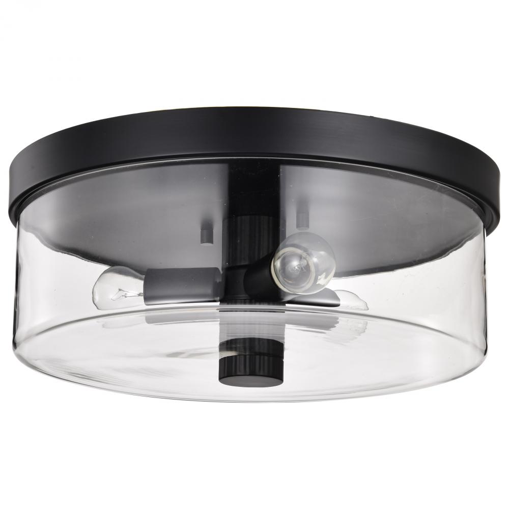 Clarksville; 15 Inch Flush Mount; Matte Black with Clear Glass