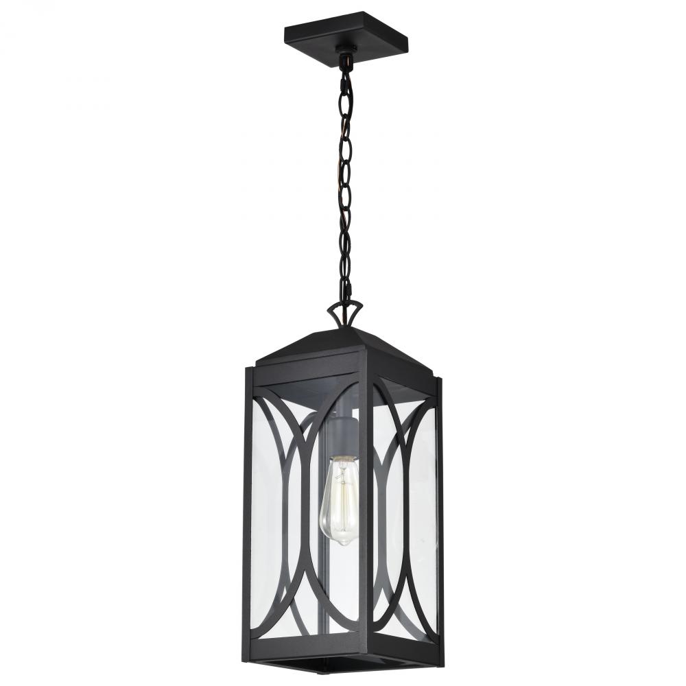 Oaklyn; 1 Light Hanging Lantern; Matte Black with Clear Glass