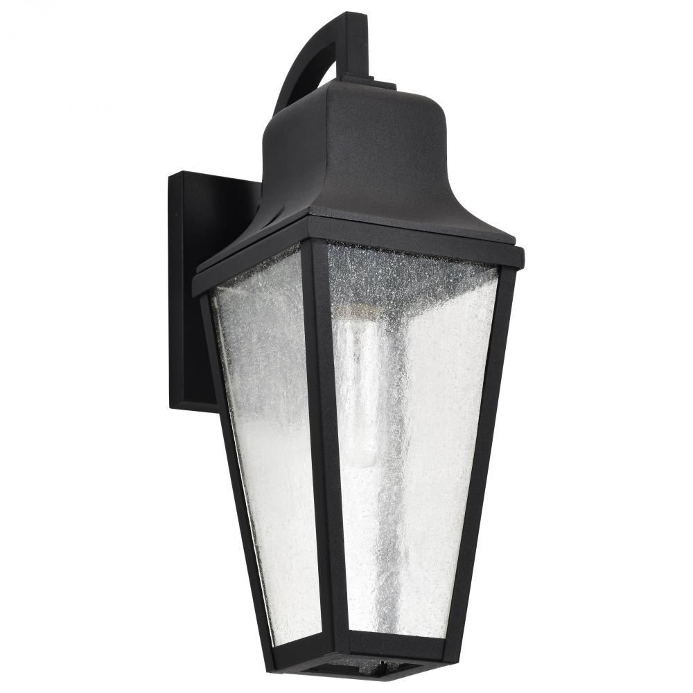 Lawrence; 1 Light Medium Wall Lantern; Matte Black with Clear Seeded Glass