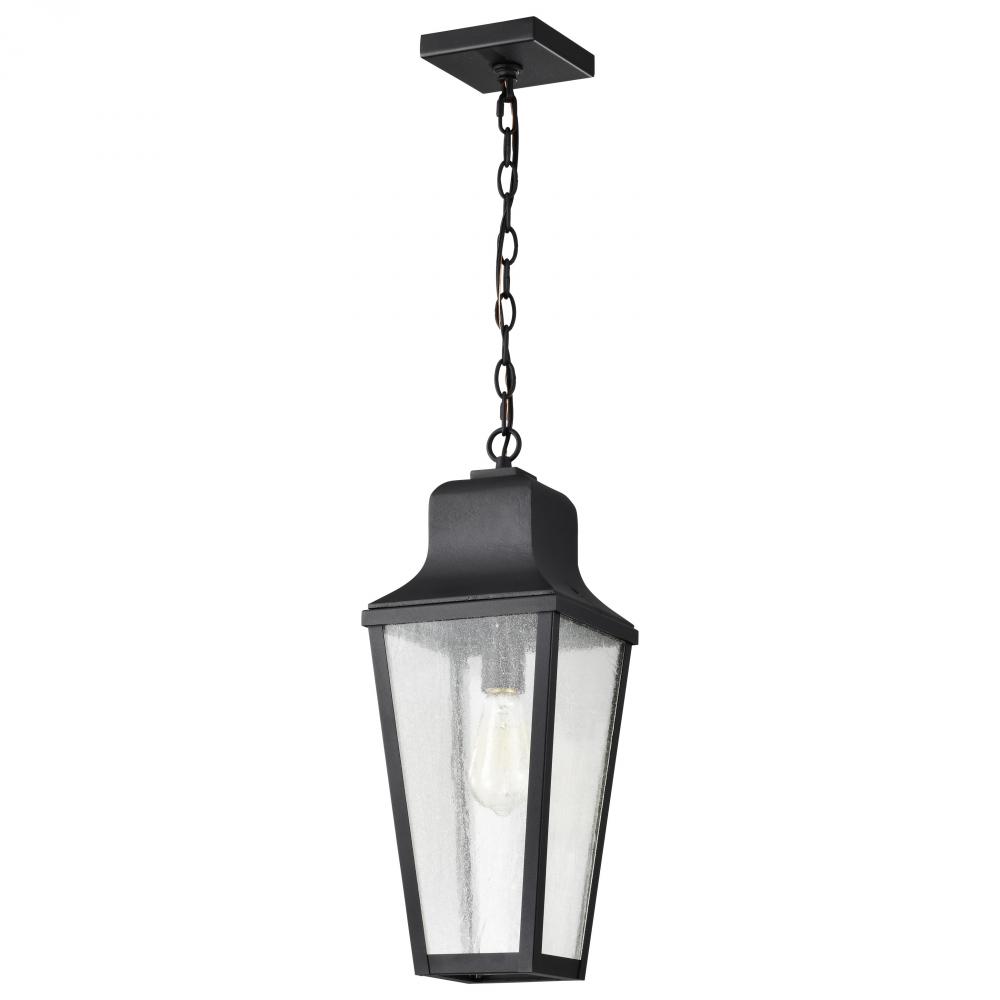Lawrence; 1 Light Hanging Lantern; Matte Black with Clear Seeded Glass