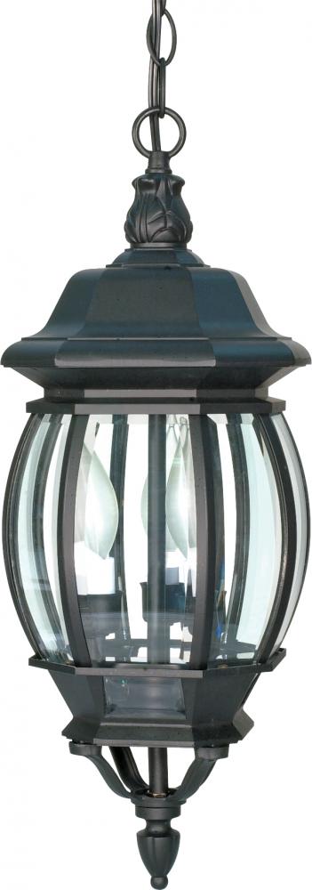 Central Park - 3 Light 20" Hanging Lantern with Clear Beveled Glass - Textured Black Finish