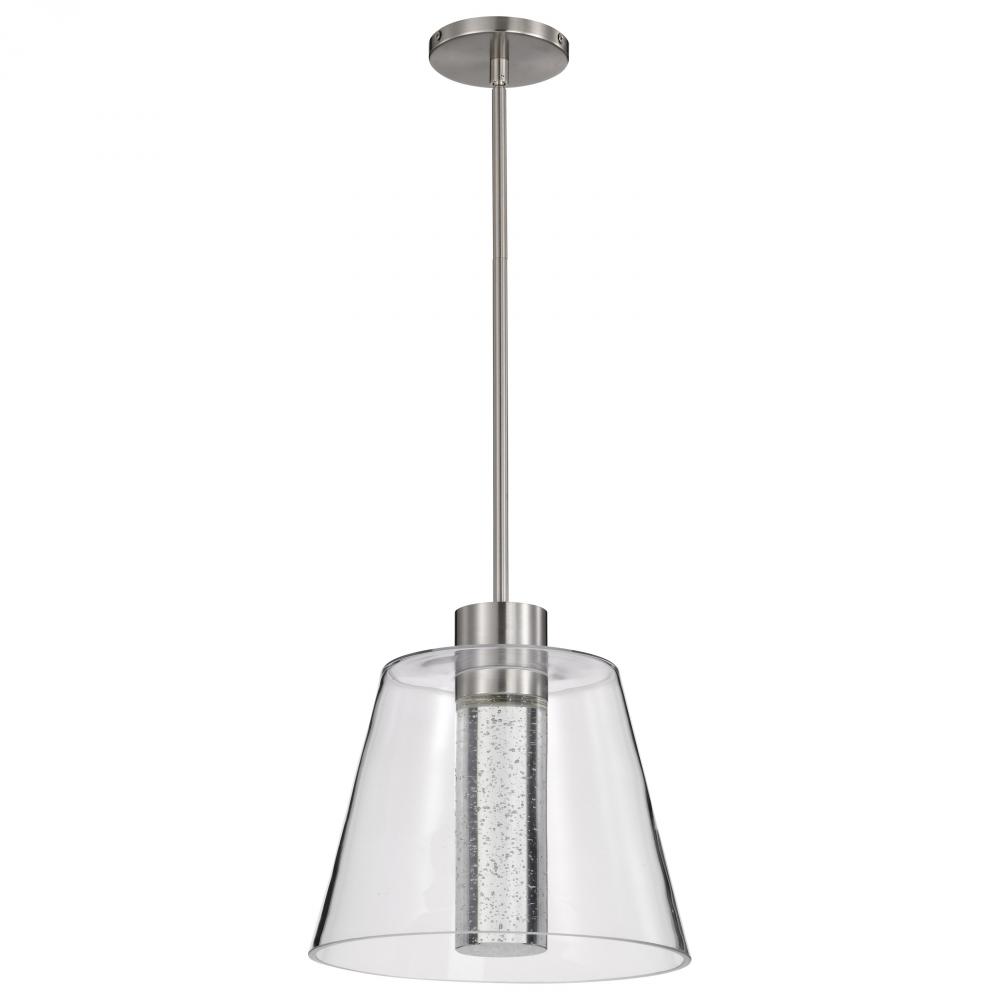 Aura; 12 Inch LED Pendant; Brushed Nickel; K9 Bubble Crystal; 3000K CCT