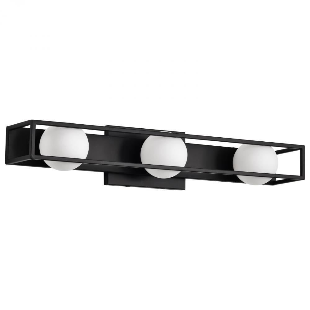 Jenkins; 24 Inch 3 Light LED Vanity; Matte Black with Frosted Glass
