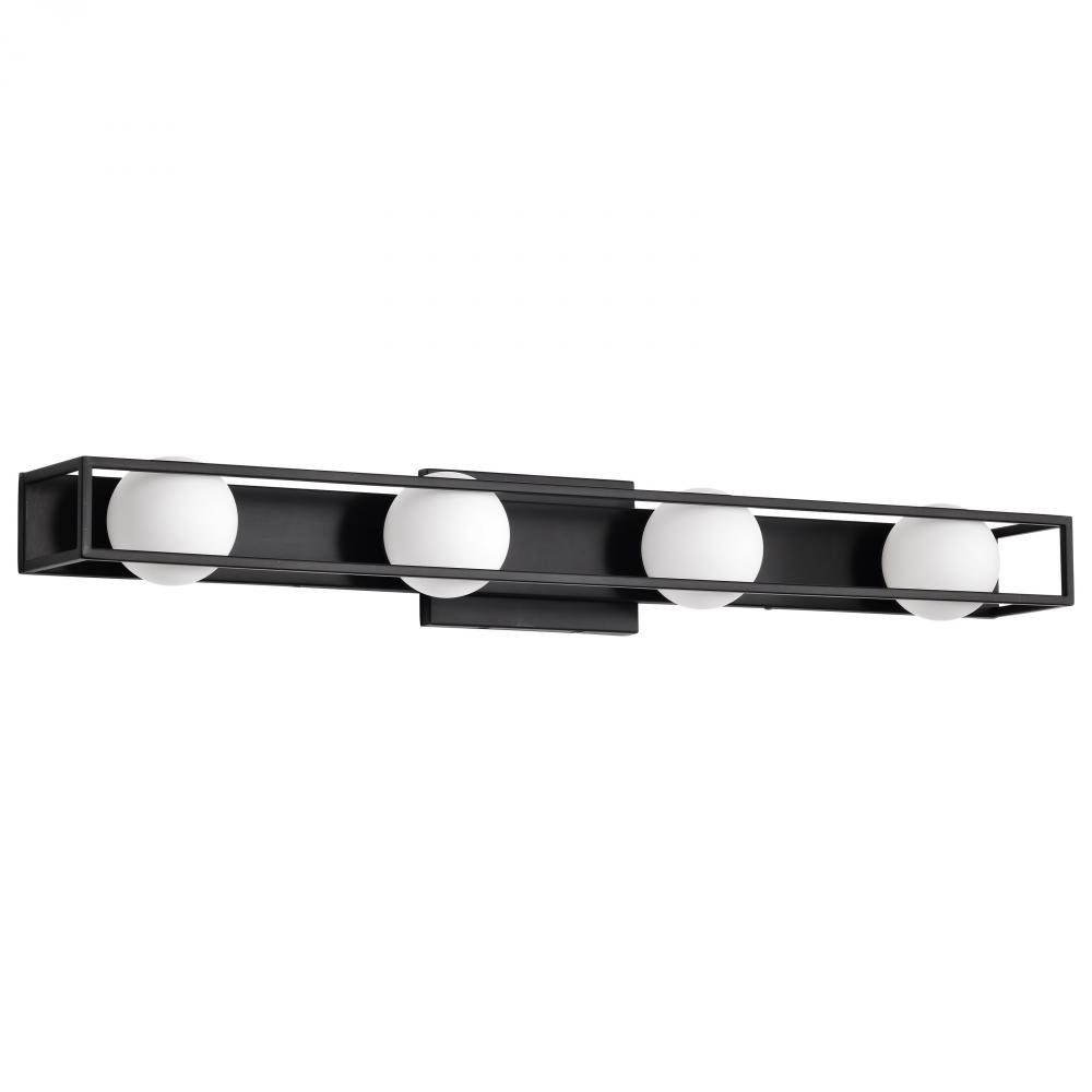 Jenkins; 32 Inch 4 Light LED Vanity; Matte Black with Frosted Glass