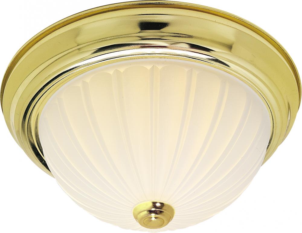 3 Light - 15" Flush with Frosted Melon Glass - Polished Brass Finish