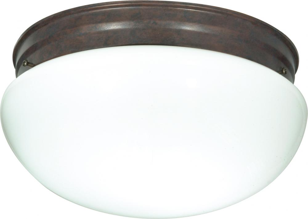 2 Light - 12" Flush - with White Glass - Old Bronze Finish