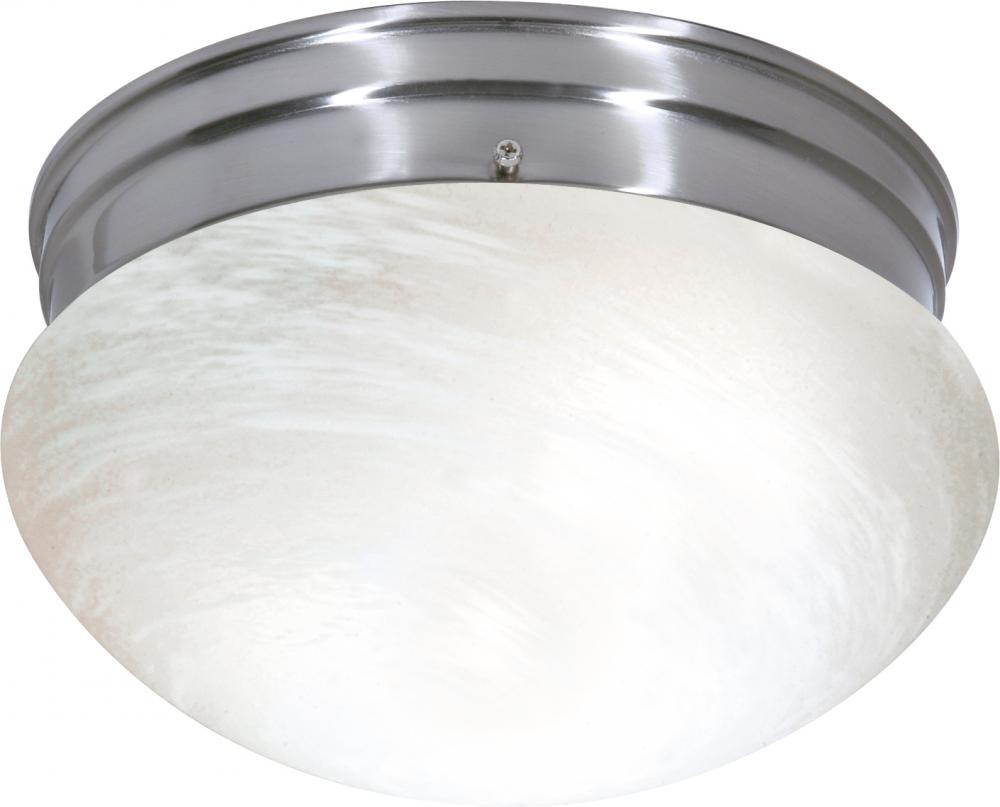 2 Light - 10" Flush with Alabaster Glass - Brushed Nickel Finish