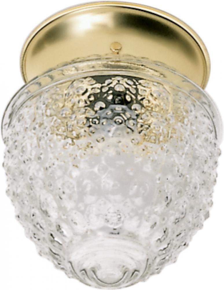 1 Light - 6" Flush with Clear Pineapple Glass - Polished Brass Finish