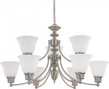 Nuvo 60/3256 - Empire - 9 Light 2 Tier Chandelier with Frosted White Glass - Brushed Nickel Finish