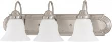 Nuvo 60/3323 - 3-Light Vanity Fixture in Brushed Nickel Finish with Frosted White Glass and (3) 13W GU24 Lamps
