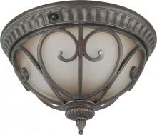 Nuvo 60/3927 - 2-Light Flush Mount Outdoor Ceiling Light with Photocell in Burlwood Finish with Frosted Wheat Glass