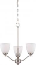Nuvo 60/5036 - Patton - 3 Light Chandelier (Arms Up) with Frosted Glass - Brushed Nickel Finish