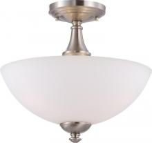 Nuvo 60/5064 - 3-Light Semi Flush Mounted Ceiling Light in Brushed Nickel Finish and Frosted Glass