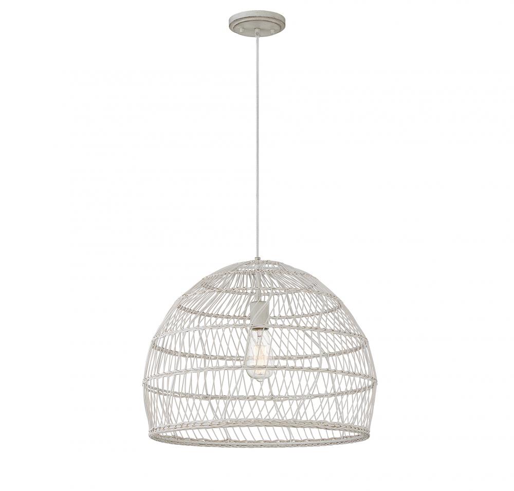 1-Light Pendant in White Rattan with A White Socket 