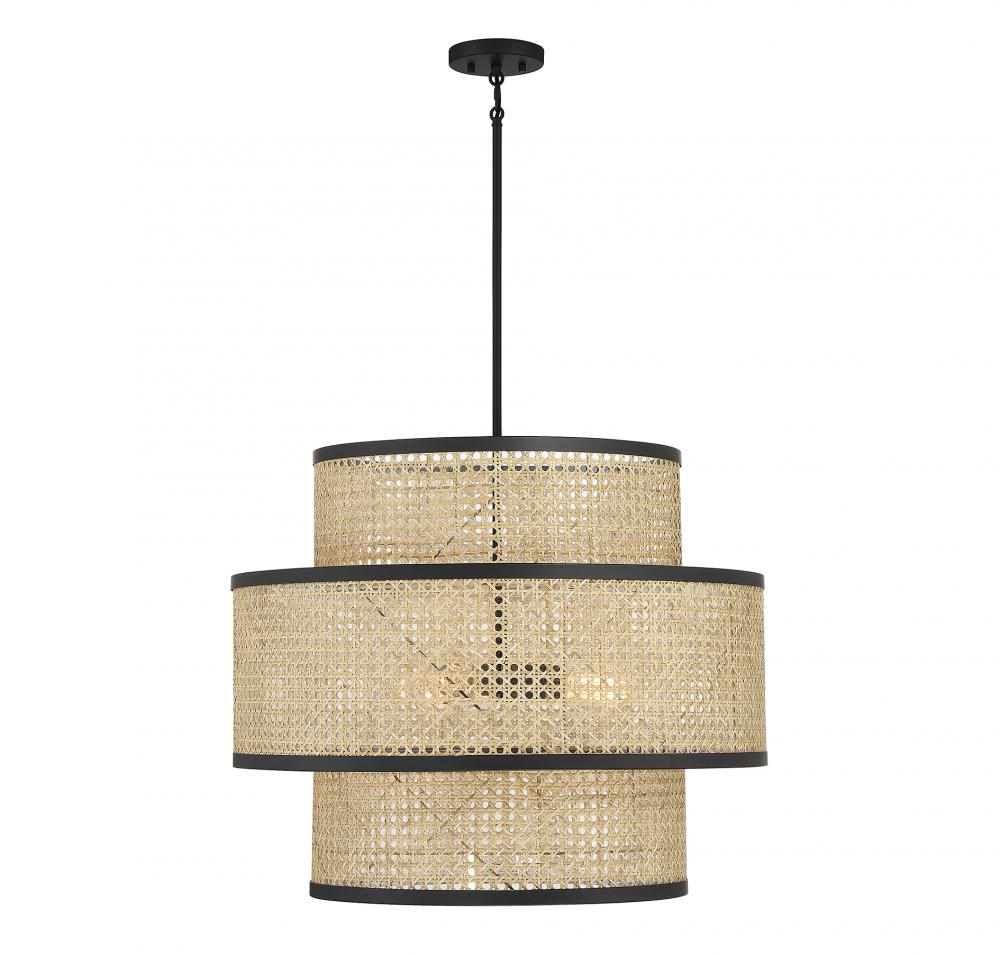 3-Light Pendant in Natural Cane with Matte Black