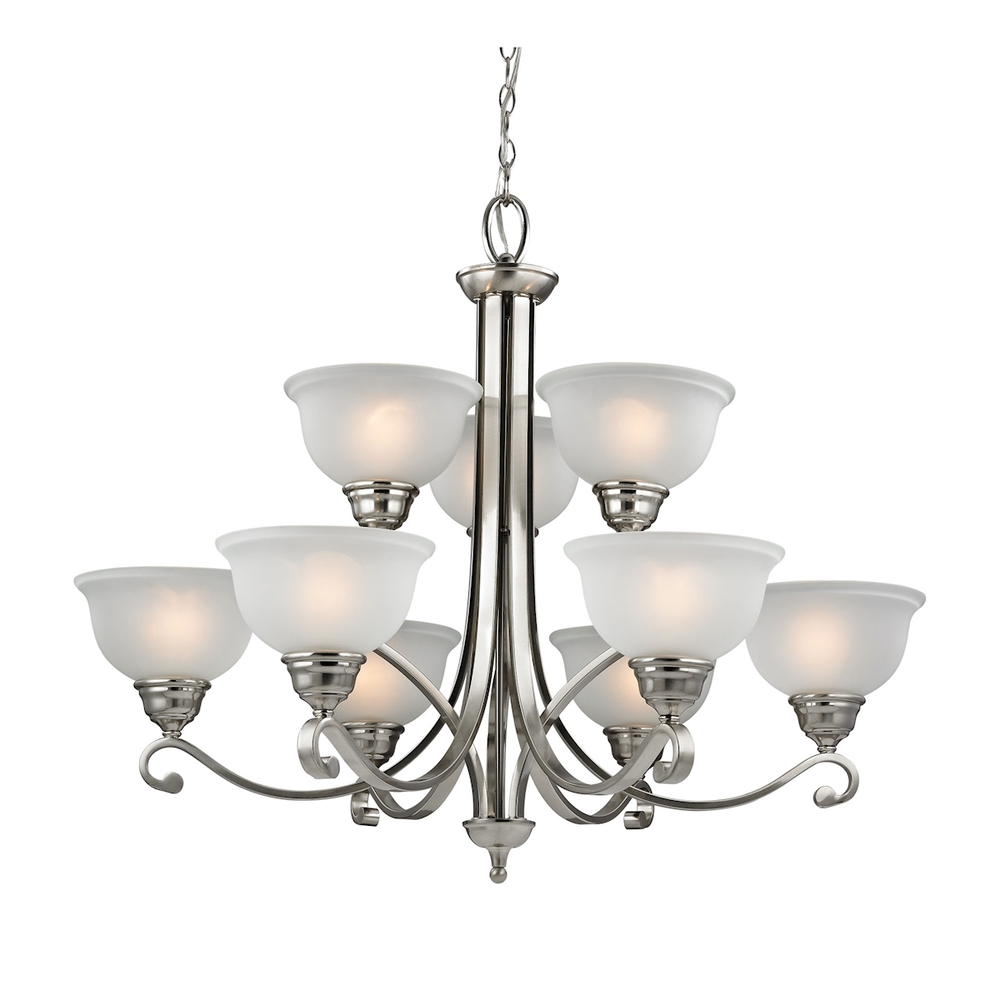 Thomas - Hamilton 9-Light Chandelier in Brushed Nickel with White Glass